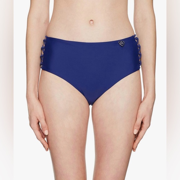 Body Glove Women's Retro Solid High Rise Strappy Bikini Bottom swimsuit Sz L NWT - Picture 1 of 12